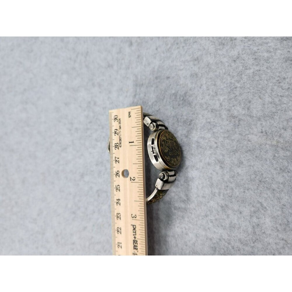 Vintage appear Womens Hinged Cuff Bangle Watch With Elephant Enamel Design - Picture 9 of 11